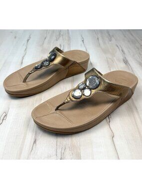 FITFLOPS Womens US 8 Lunetta Metallic Gold Jeweled Slip-On SANDALS Shoes 181-266